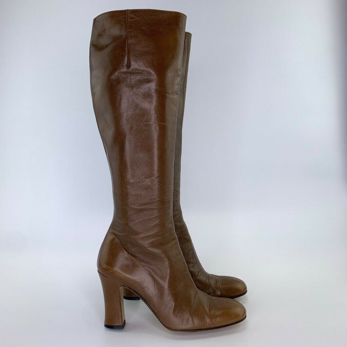 Varda Womens Knee High Dress Boots Brown Leather Side Zip High Heel Italy  Size: 7