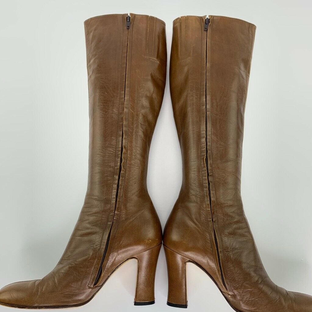 princess polly baby blue dress Varda Womens Knee High Dress Boots Brown Leather Side Zip High Heel Italy Size: 7
