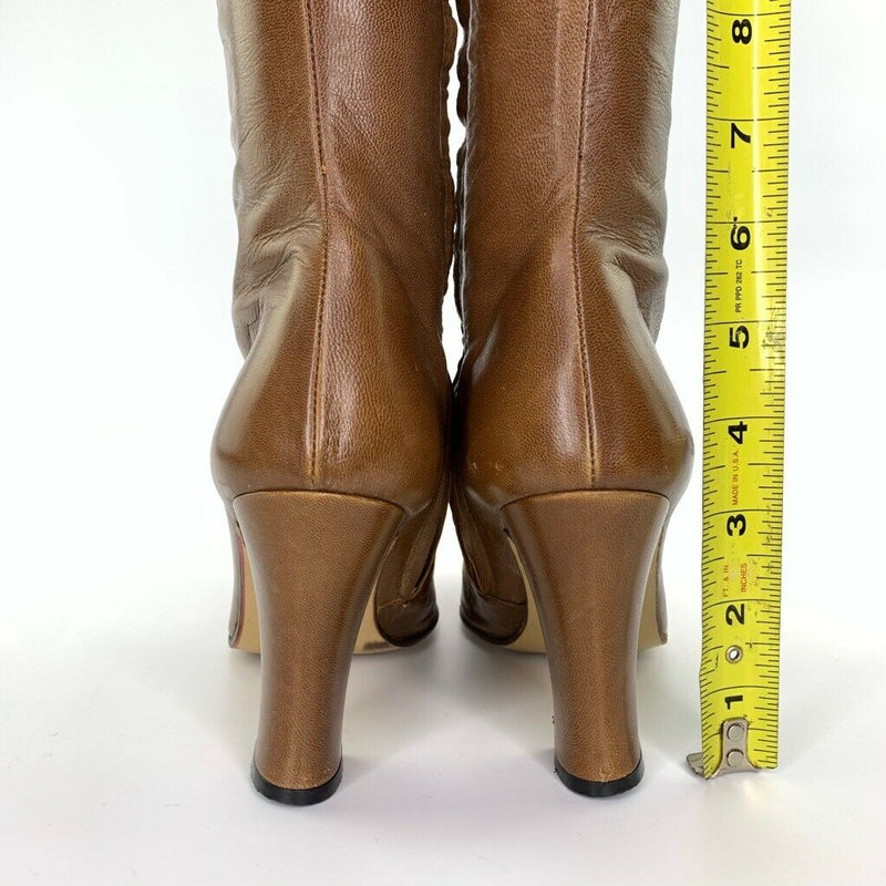 Varda Womens Knee High Dress Boots Brown Leather Side Zip High Heel Italy  Size: 7