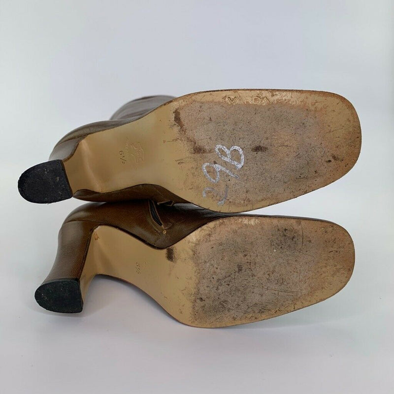 Varda Womens Knee High Dress Boots Brown Leather Side Zip High Heel Italy  Size: 7