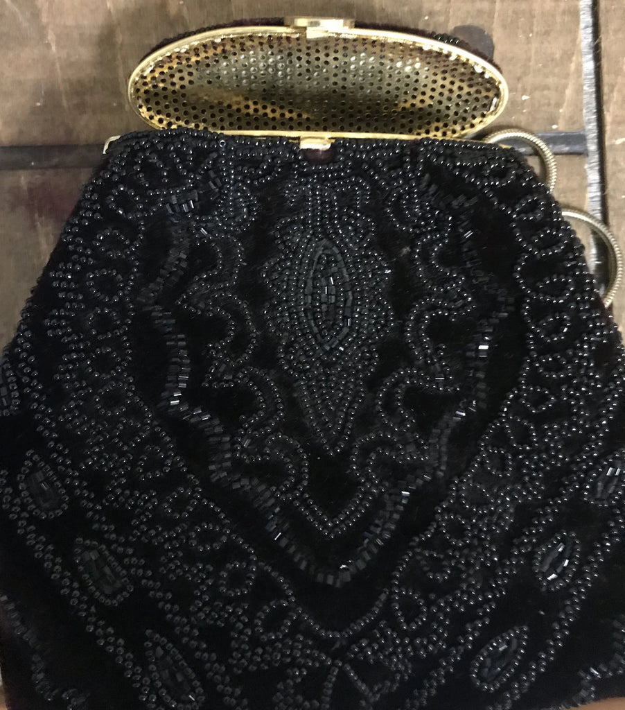 60s Black & Silver Heavily Beaded Convertible Evening/clutch 