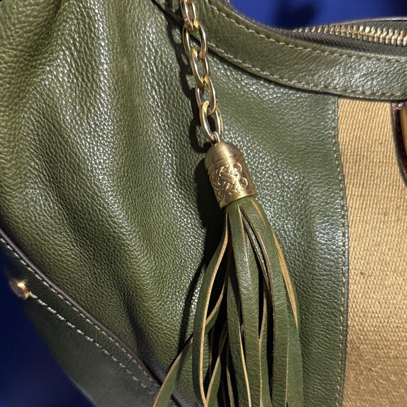Cole Haan Olive Hobo Bag with Tan and Brown Stripe