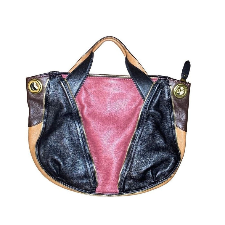 orYANY Lian Satchel Pebble Leather Maroon Blk Brwn Colorblock Bag Convertible