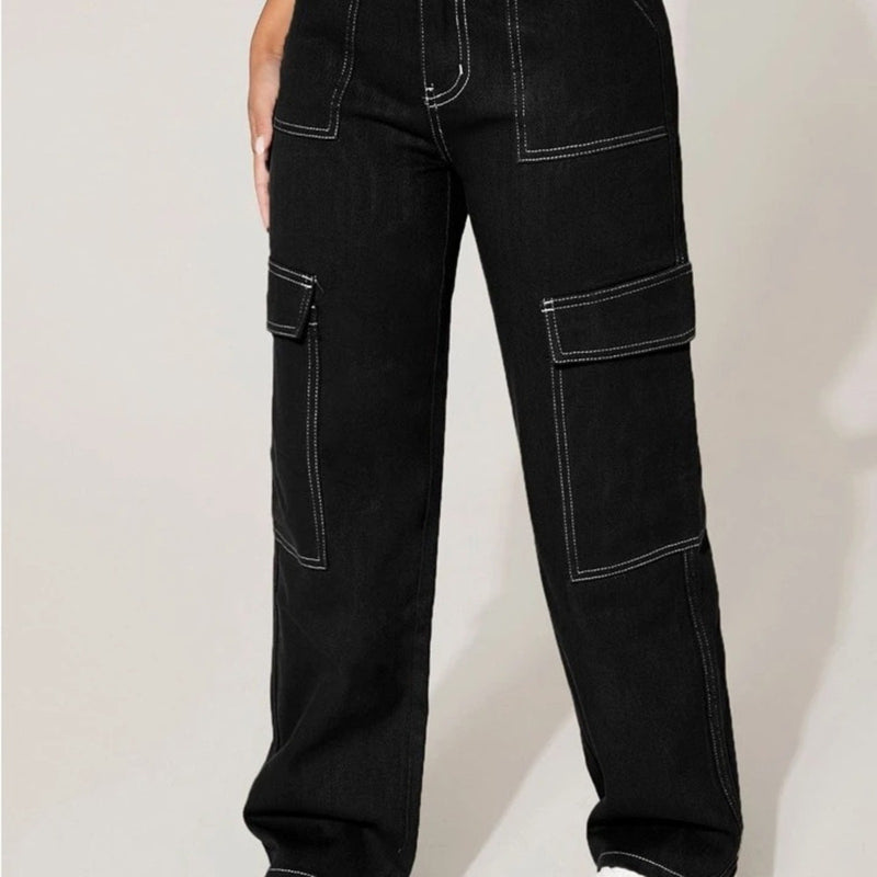 SHEIN High Rise Black Jeans with Contrast Stitching