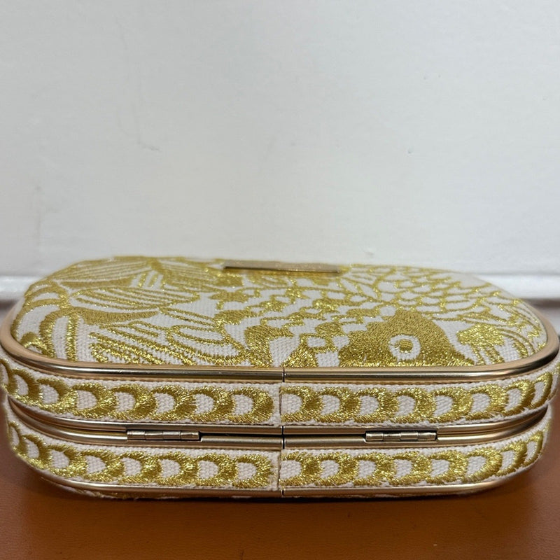 LILLY PULITZER Clutch Crossbody Bag White Gold Mini Evening Purse