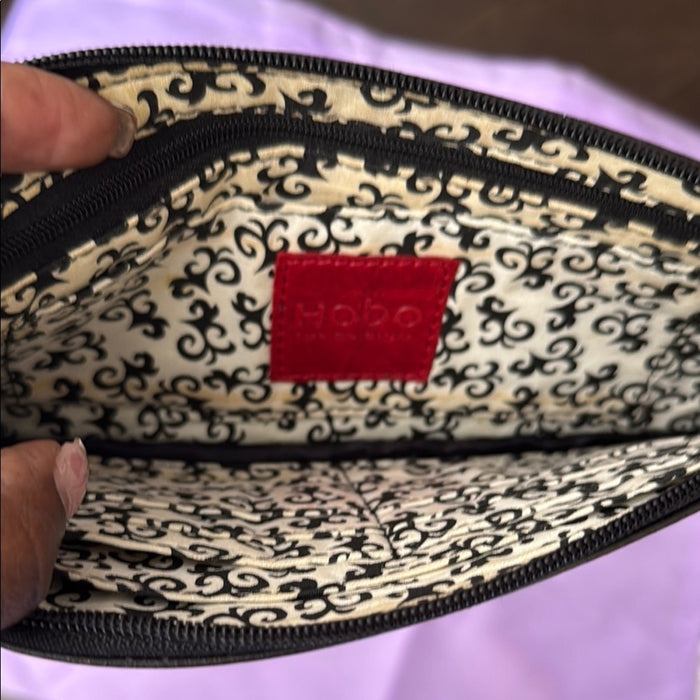 Hobo International Wallet Black Leather Wristlet Cluth 5" x 10"