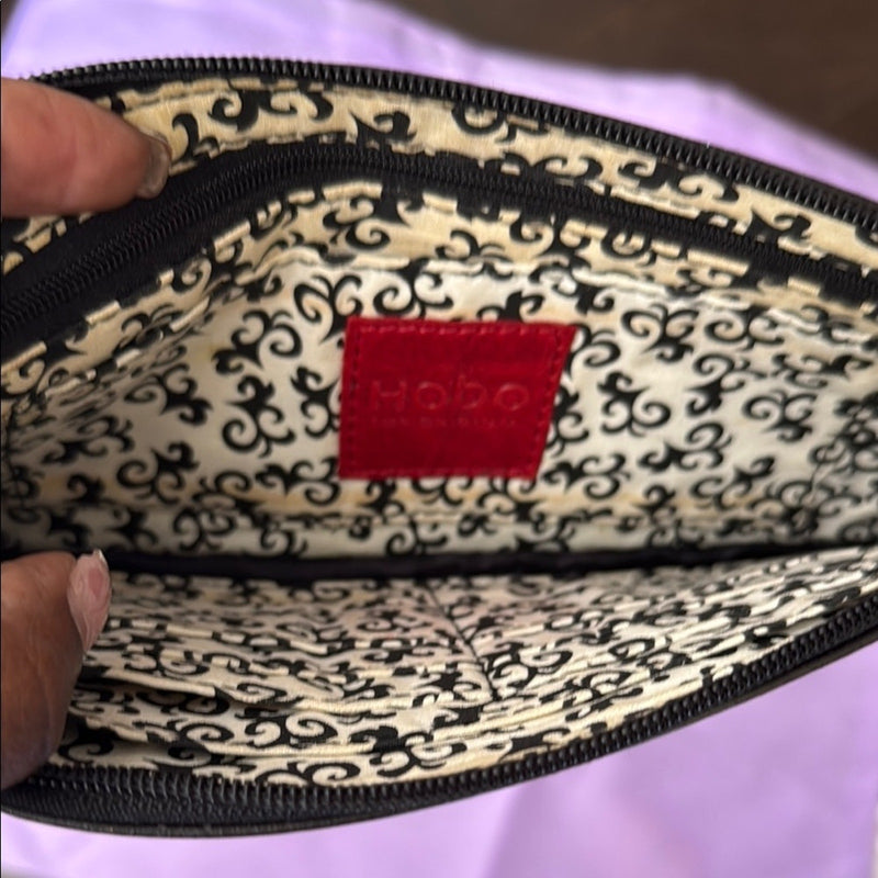 Hobo International Wallet Black Leather Wristlet Cluth 5" x 10"