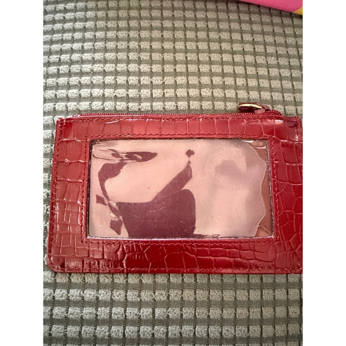 Etienne Aigner Leather ID Holder Zippered Pouch Burgundy Embossed Wallet
