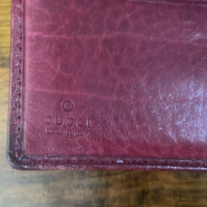 Authentic Gucci Guccissima Sukey French Flap Wallet in Red with Snap Closure