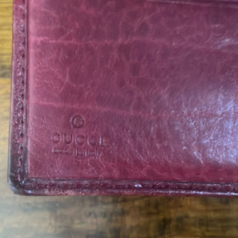 Authentic Gucci Guccissima Sukey French Flap Wallet in Red with Snap Closure