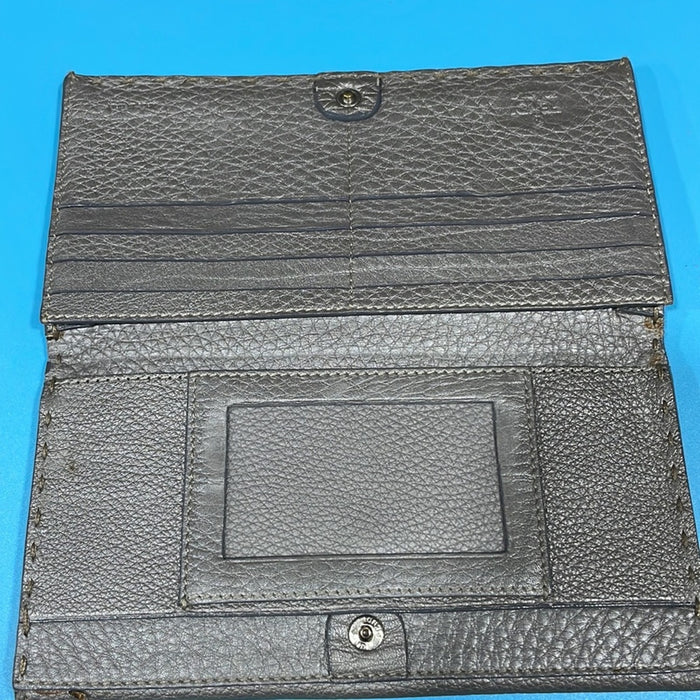 FENDI 8M0144 Selleria Roman Leather Double Snap Bifold Long Wallet Leather gray