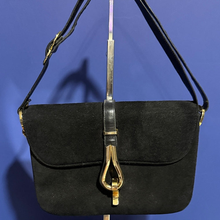 ROBERT BESTIEN VINTAGE 1970’s BLACK LEATHER  & SEUDE  HANDBAG