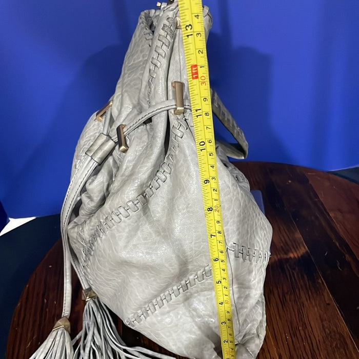 BRIAN ATWOOD Olive Green Pebbled leather Laser Cut Drawstring Bucket Bag
