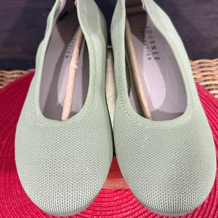 Journee Collection Light Sage Knit Slip-On Flats
