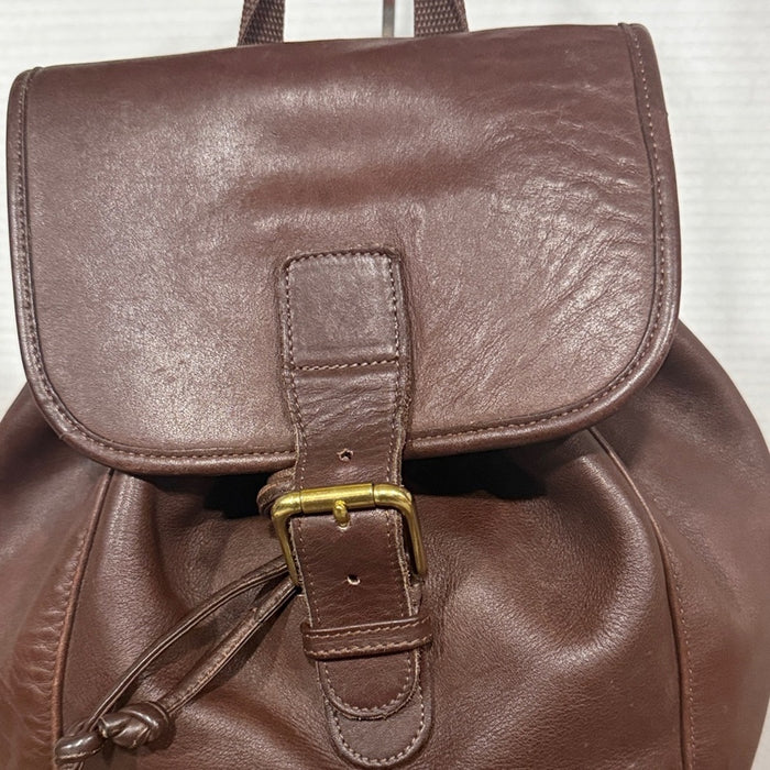 Coach Unisex Dark Brown Leather Drawstring Backpack with Buckle