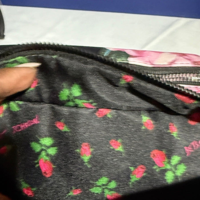 Betsey Johnson Black and Pink Floral Cosmetic Bag