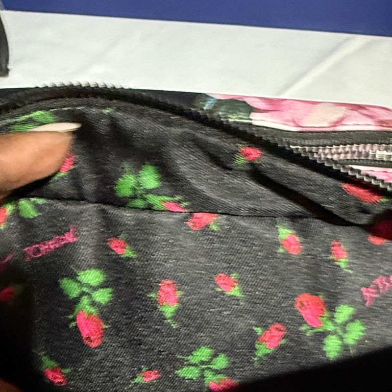 Betsey Johnson Black and Pink Floral Cosmetic Bag