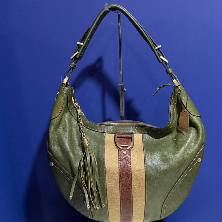 Cole Haan Olive Hobo Bag with Tan and Brown Stripe