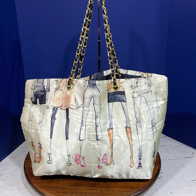 NWT Satin Diva Shopping High Heels Tote Chai Handle Zipper Top Dallas Shaw 19
