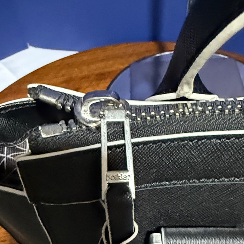 Botkier NY leather structured satchel purse black white trim removable strap