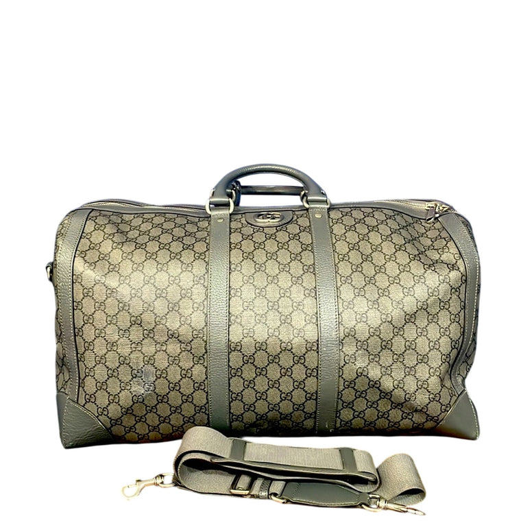 Gucci Ophidia Duffle Bag GG Supreme / Grey Coated Canvas Large with COA
