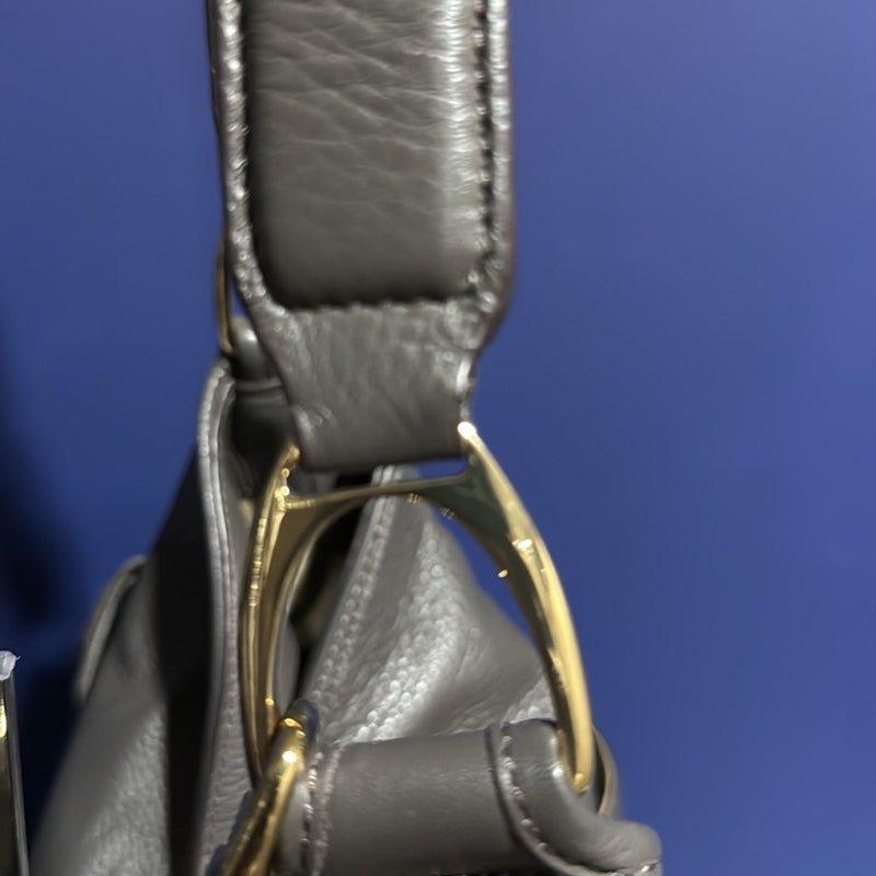 G.I.L.I. Womens Hobo Shoulder Purse Grey Italian Leather Stirrup