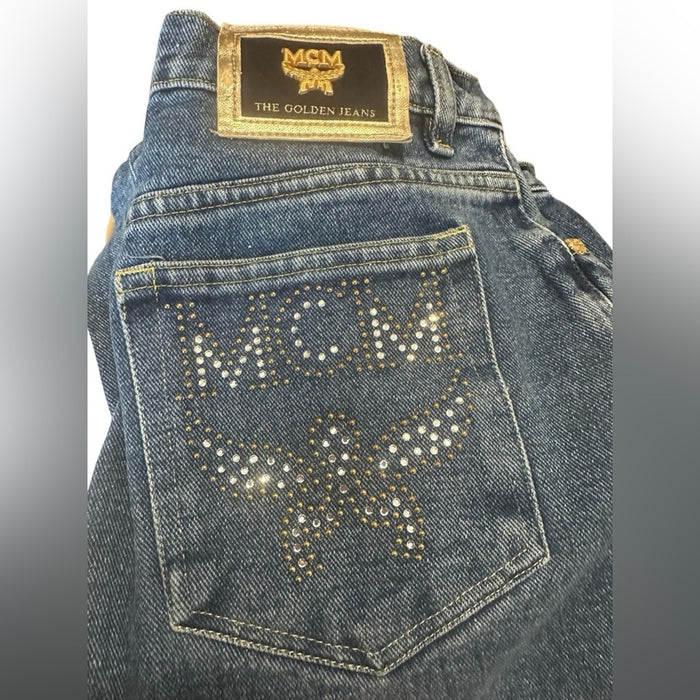 MCM Blue Jeans with Gold Studded Logo