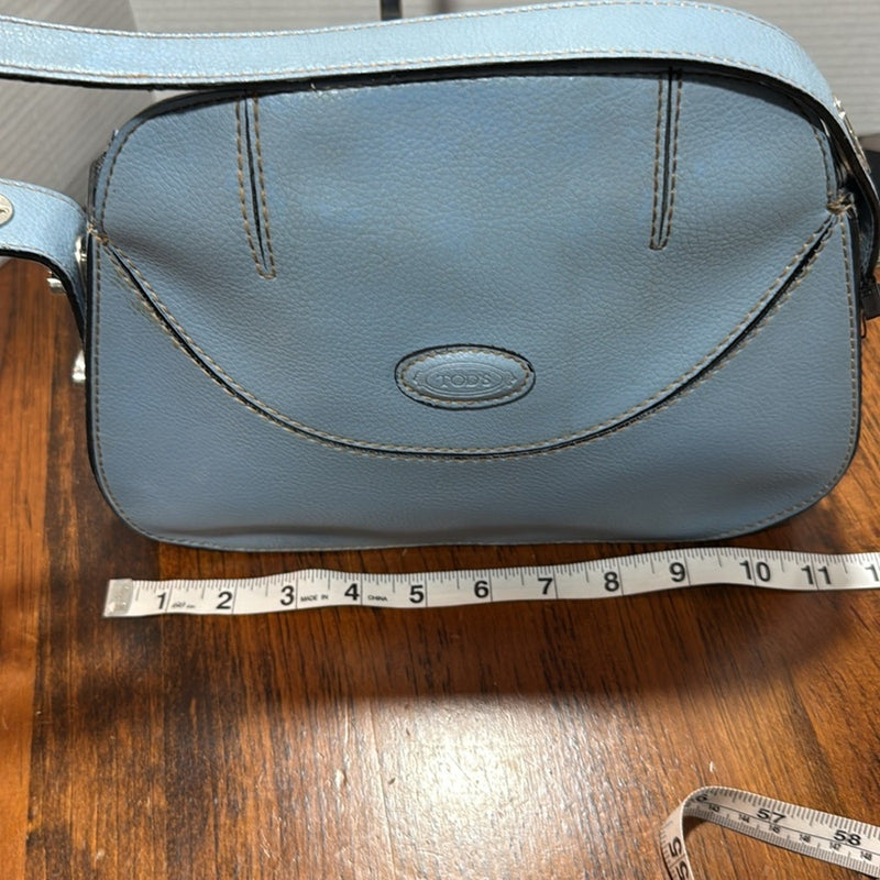 Tod's Blue Leather Shoulder Bag with Curved Flap