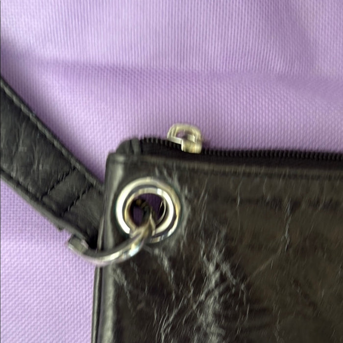 Hobo International Wallet Black Leather Wristlet Cluth 5" x 10"