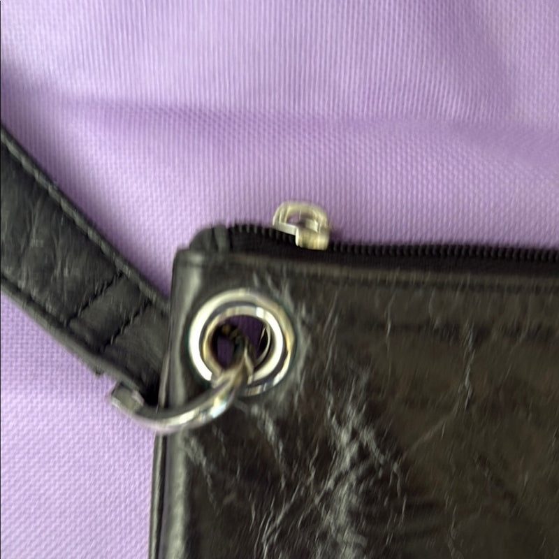 Hobo International Wallet Black Leather Wristlet Cluth 5" x 10"