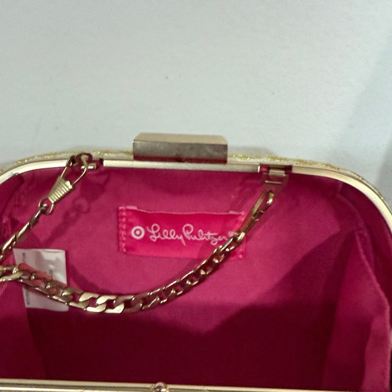 LILLY PULITZER Clutch Crossbody Bag White Gold Mini Evening Purse
