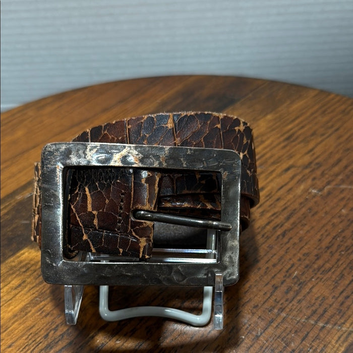 Sisley Brown Leather Belt with Distressed Metal Buckle