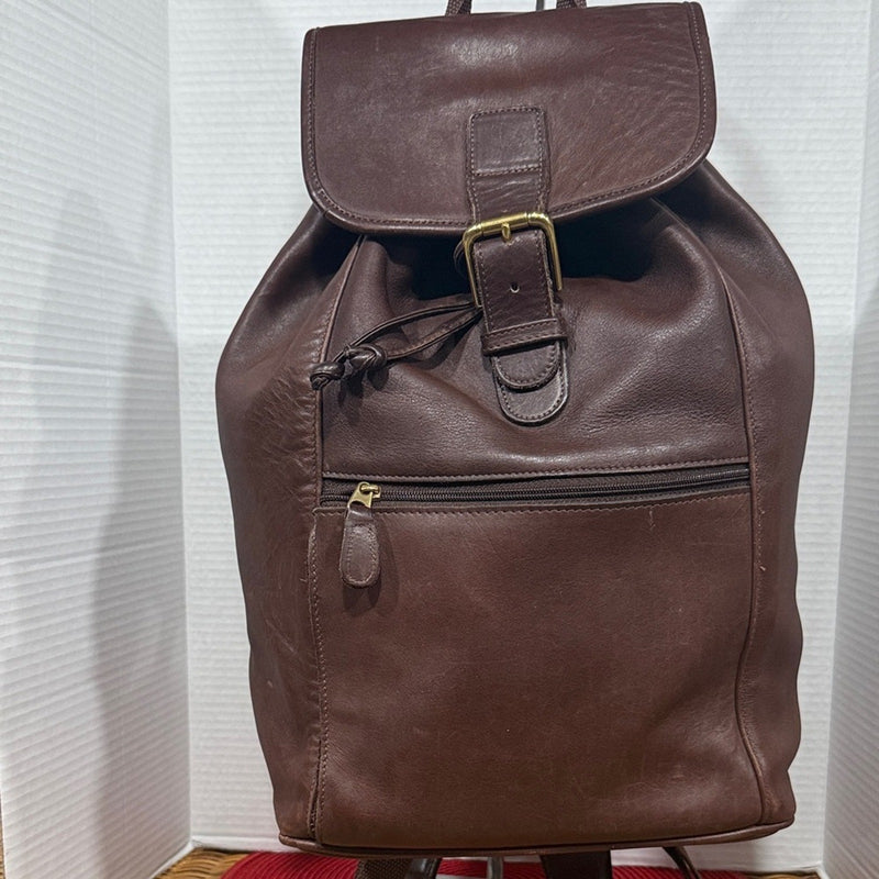 Coach Unisex Dark Brown Leather Drawstring Backpack with Buckle