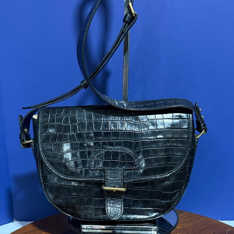 J.Crew Classic large saddle bag in croc-embossed leather Black
