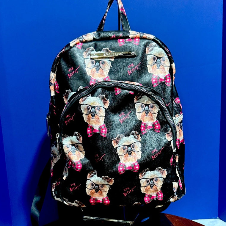 Betsey Johnson Nerdy Dog Doggie Yorkie Bowtie Backpack