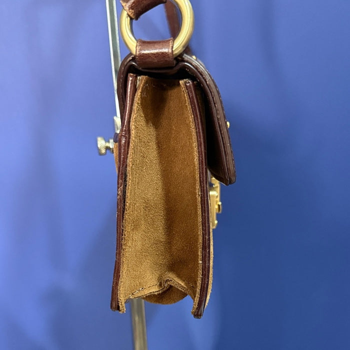 Ann Taylor Beige Brown Suede Leather Rectangular Small Hobo Shoulder Bag