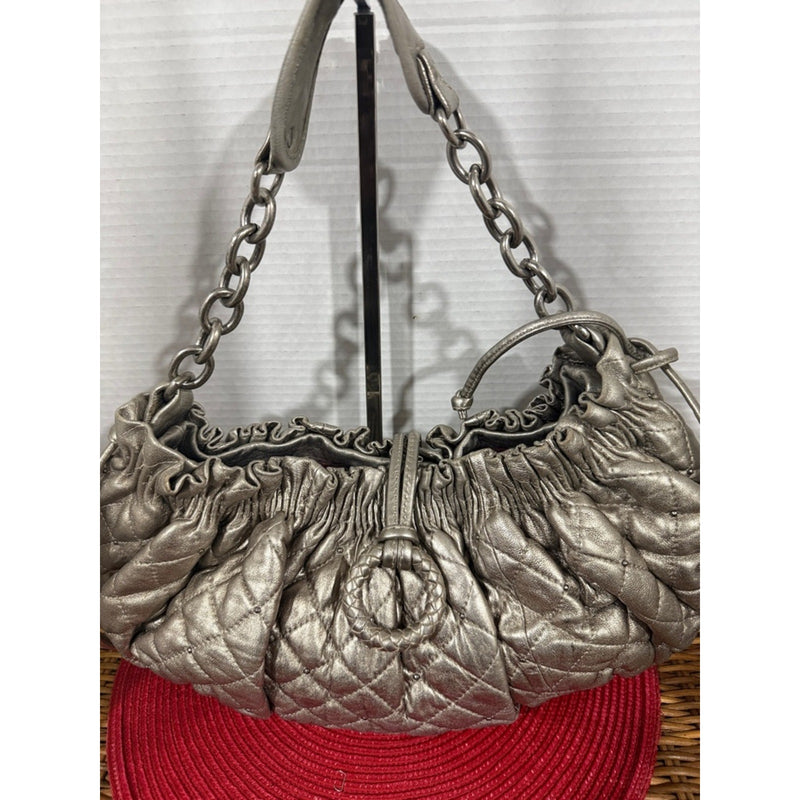 BCBG MAXAZRIA   Silver Leather Chain Handbag