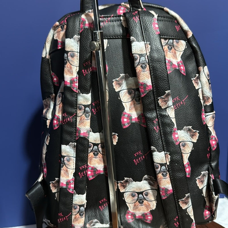 Betsey Johnson Nerdy Dog Doggie Yorkie Bowtie Backpack