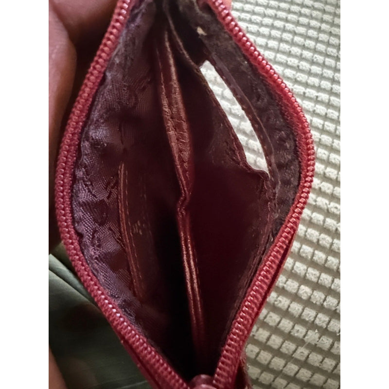 Etienne Aigner Leather ID Holder Zippered Pouch Burgundy Embossed Wallet