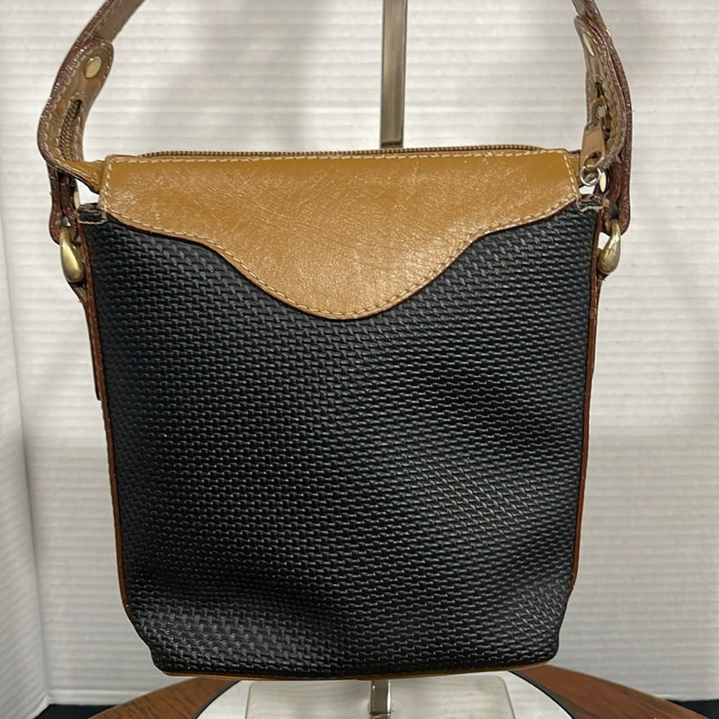 Vtg  black Toledano pvc leather 3 compartments shoulder bag crossbody bag