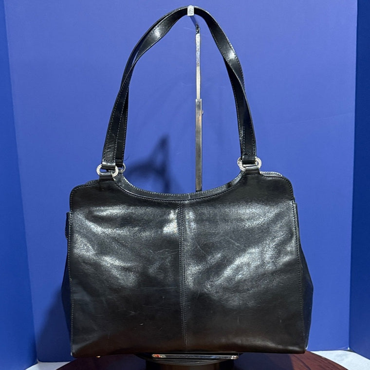 Monsac Classic Black Leather Shoulder Bag