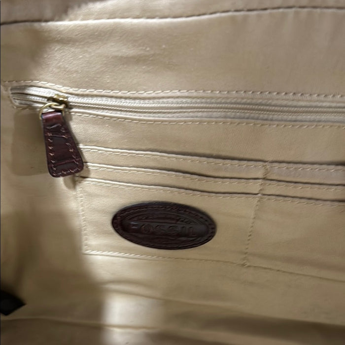 Fossil Dark Brown Croc-Embossed Leather Tote