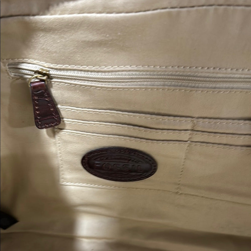 Fossil Dark Brown Croc-Embossed Leather Tote