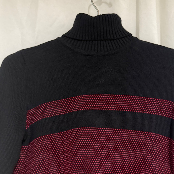 KAREN SCOTT Womens Black Ribbed Color Block Long Sleeve Turtle Neck Sweater