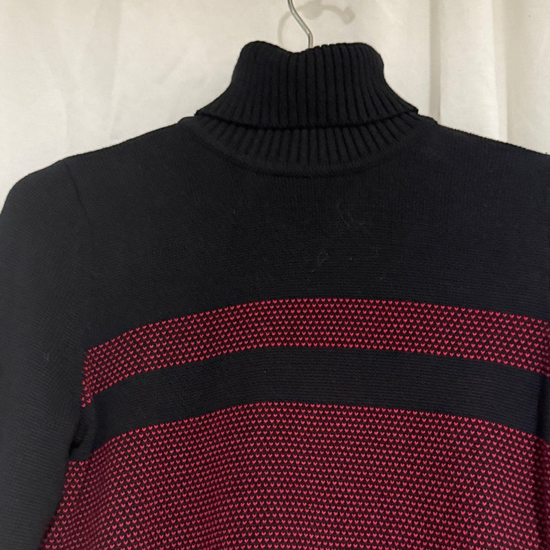 KAREN SCOTT Womens Black Ribbed Color Block Long Sleeve Turtle Neck Sweater