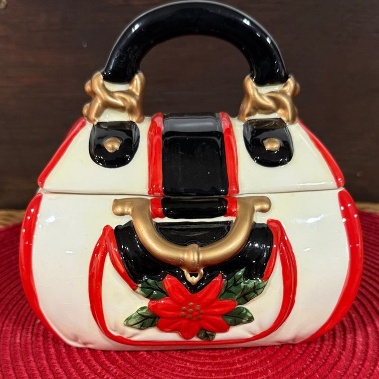 Davids Women's Red & White Holiday Poinsettia Handbag Jewelry Box