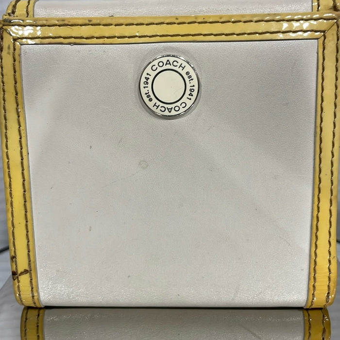 Coach Womens Wallet Bifold Button Shut Small Off White Yellow Leather #0817