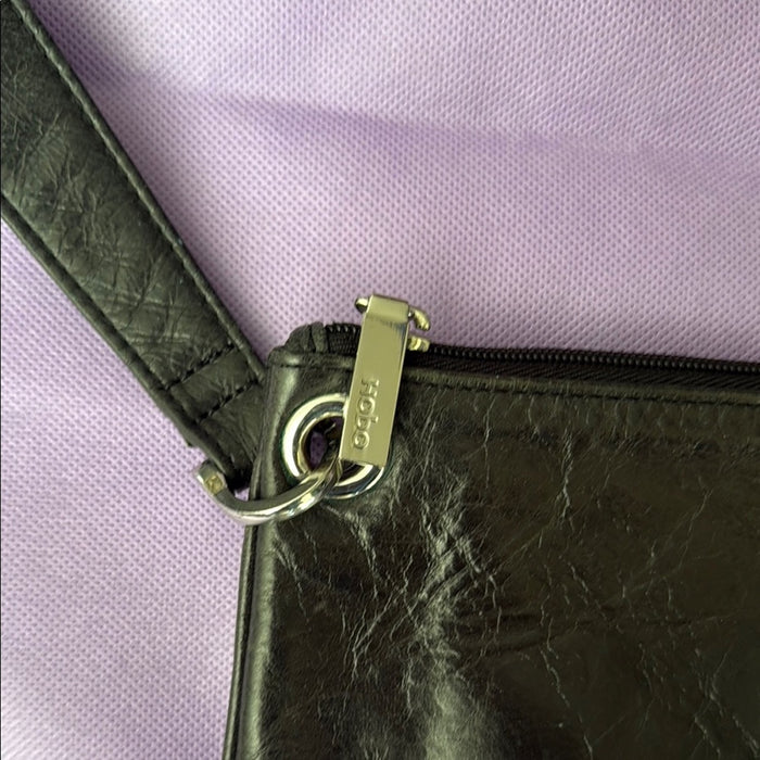 Hobo International Wallet Black Leather Wristlet Cluth 5" x 10"