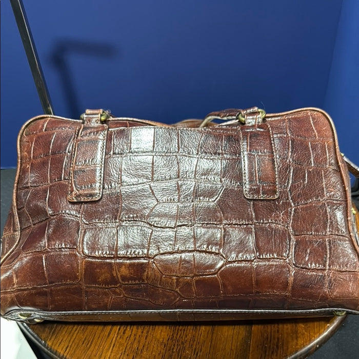 Fossil Dark Brown Croc-Embossed Leather Tote