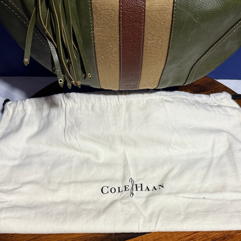Cole Haan Olive Hobo Bag with Tan and Brown Stripe
